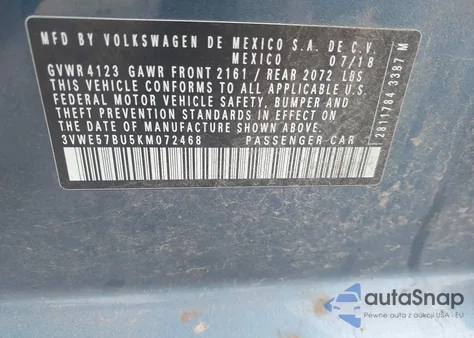 2019 Volkswagen Jetta 1.4T Sel из США, поврежденный, VIN 3VWE57BU5KM072468